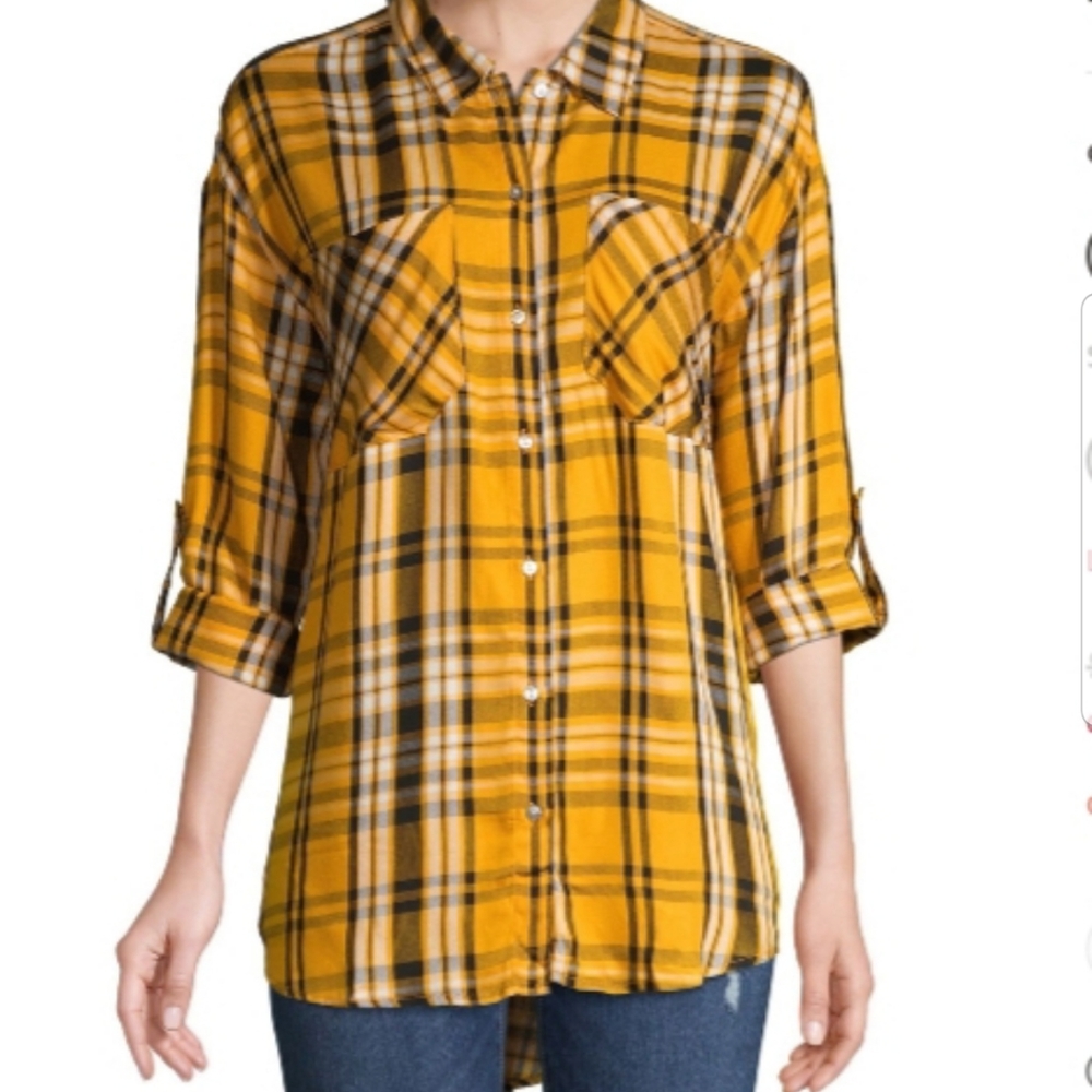 NWT! DESIGN LAB PLAID BUTTON DOWN HIGH-LOW SHIRT
